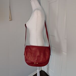 Lancel Paris Red Leather Flap Crossbody Bag Suede Interior Gold Hardware